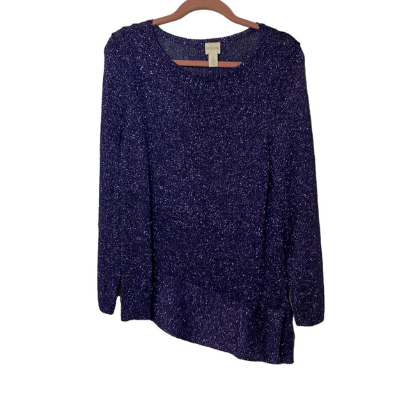 Chico's Sweaters - 2/$18 Chico’s asymmetrical hem purple sweater with metallic threads